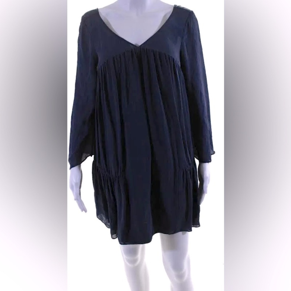 NWT Elizabeth and James - Theron Navy Silk Tiered Mini Dress - Size Small